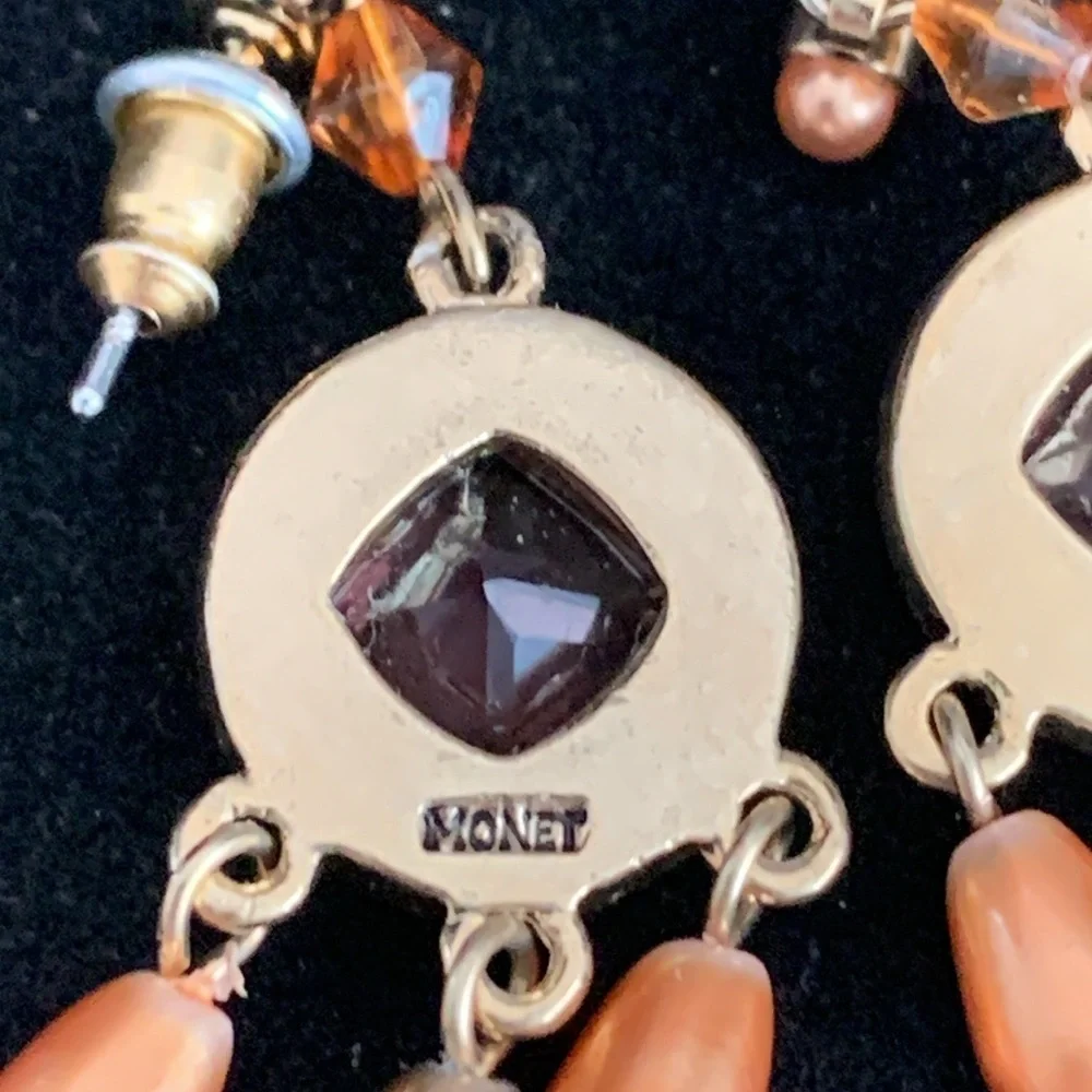 Monet Gold Tone Rhinestone Beaded Drop Earrings‎